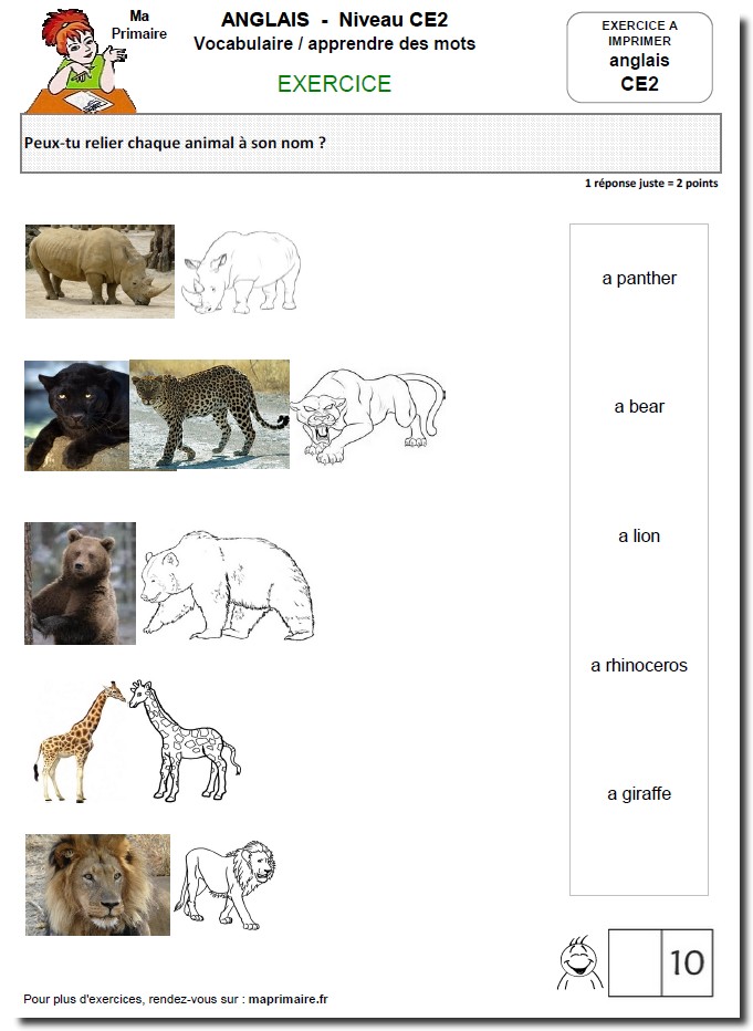 Exercice Sur Les Animaux En Anglais à Imprimer Vocabulaire anglais au ce2
