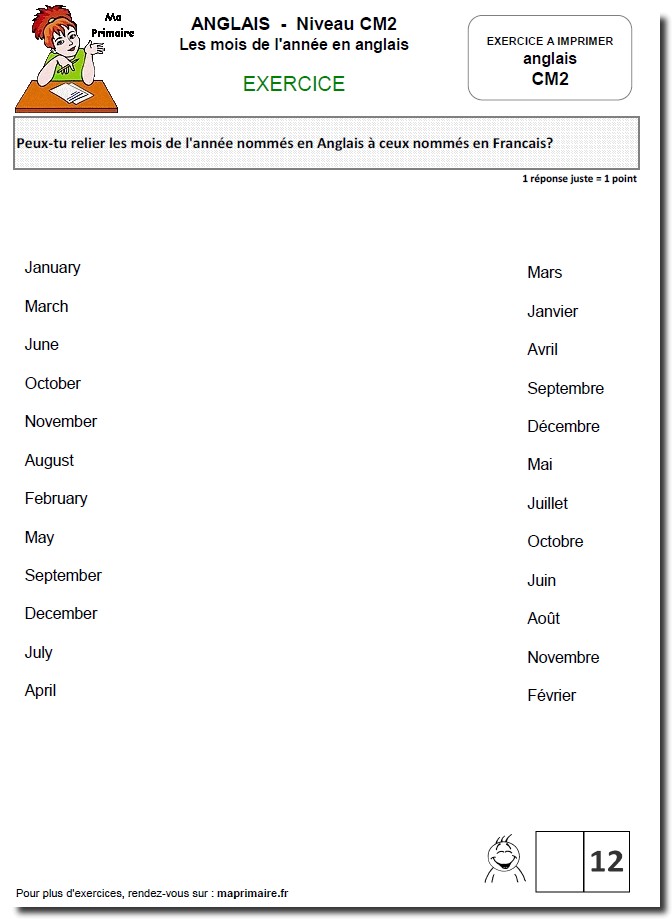 Les Mois En Anglais Au Cm2